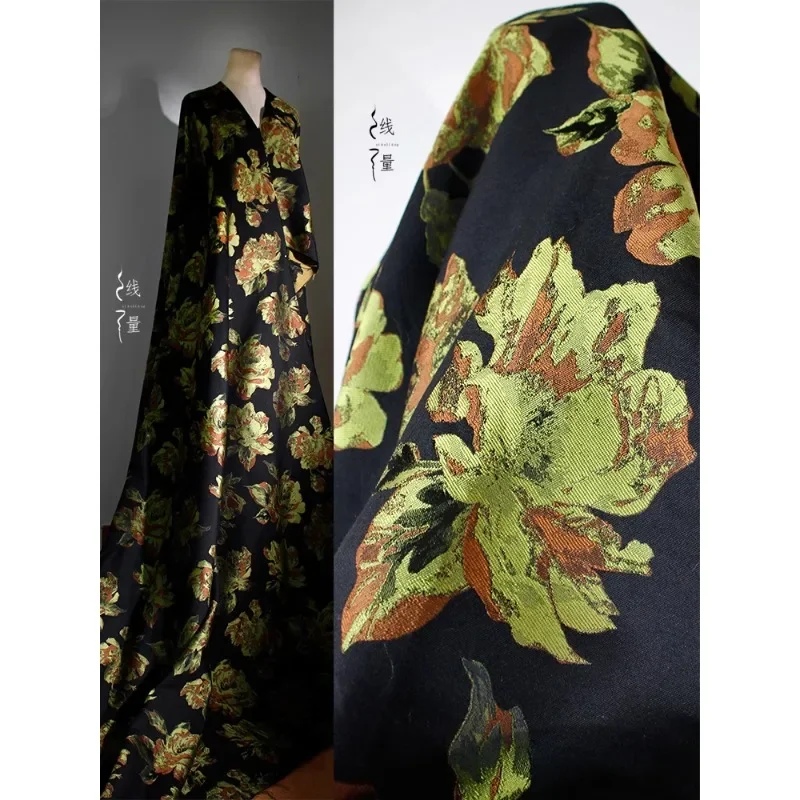 Manoli Black and Green Jacquard Fabric Vintage Chinese Style Cheongsam Dress High-end Clothing Designer Fabric