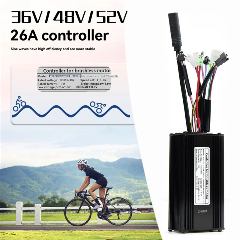 

Синусоидальный контроллер Ebike KT-26A для бесщеточных двигателей мощностью 500 Вт/750 Вт, 36 В, 48 В, 52 В, подходит для дисплеев KT, вилка SM