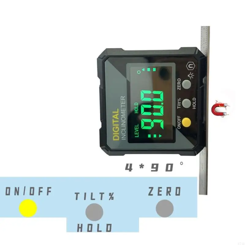 E74E Portable Mini Digital Level Angle Gauge Angle Finder Protractor Inclinometer with Magnets IP54 Waterproof Measuirng Tool