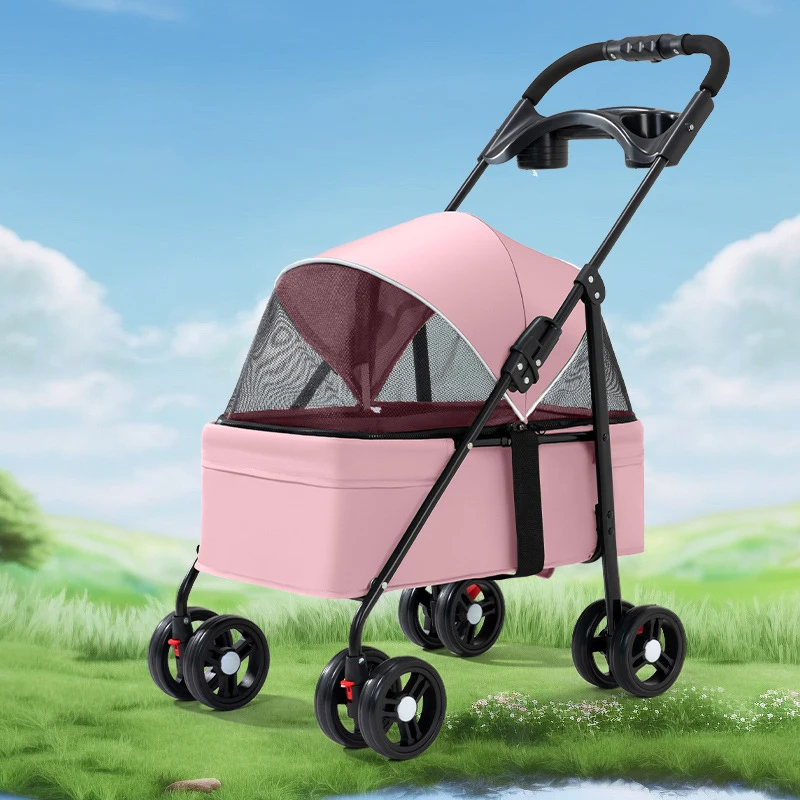 Hot Selling Outdoor Pet Stroller Lightweight Breathable Foldable Cat Dog Trolley 4 Wheels Pet Supplies Manufacturer