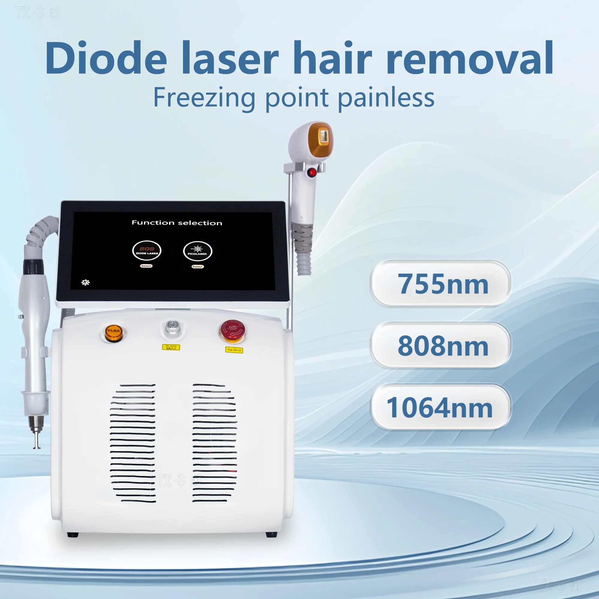 

2in1 Soprano Titanium Ice Platinum Diode 755 808 1064nm 3 Wavelength Laser ND:YAG Machine Painless Hair Removal Machine.