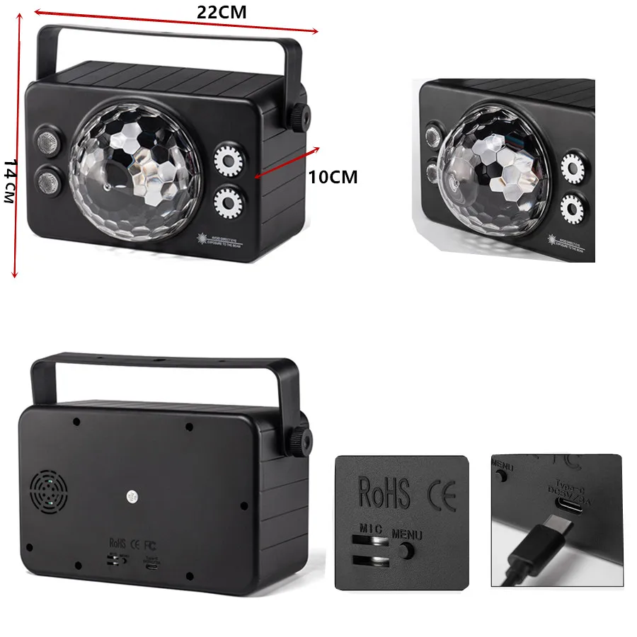 4 in 1 Party Light DJ Disco Ball Light with Voice Control and 6 Light Colors, LED Stage Party Birthday Club Christmas Decoration