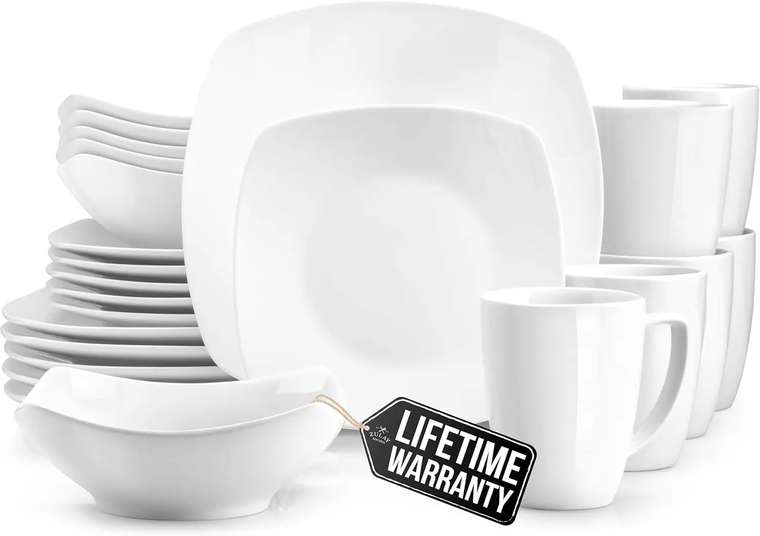 

Luna Plates and Bowls Sets, 24 Piece Modern Porcelain Dish Set for 6, Chip and Scratch Resistant Square Dinnerware Set, Microwav