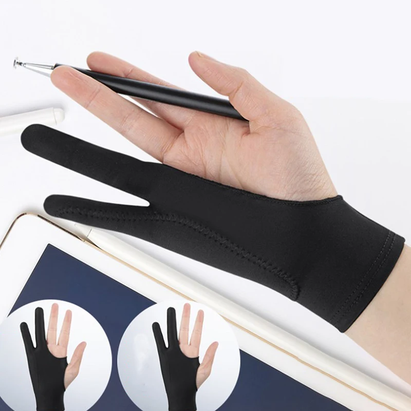 1PC Artist Drawing Glove For Any Graphics Drawing Tablet Black 2 Finger Anti-fouling Both For Right And Left Hand