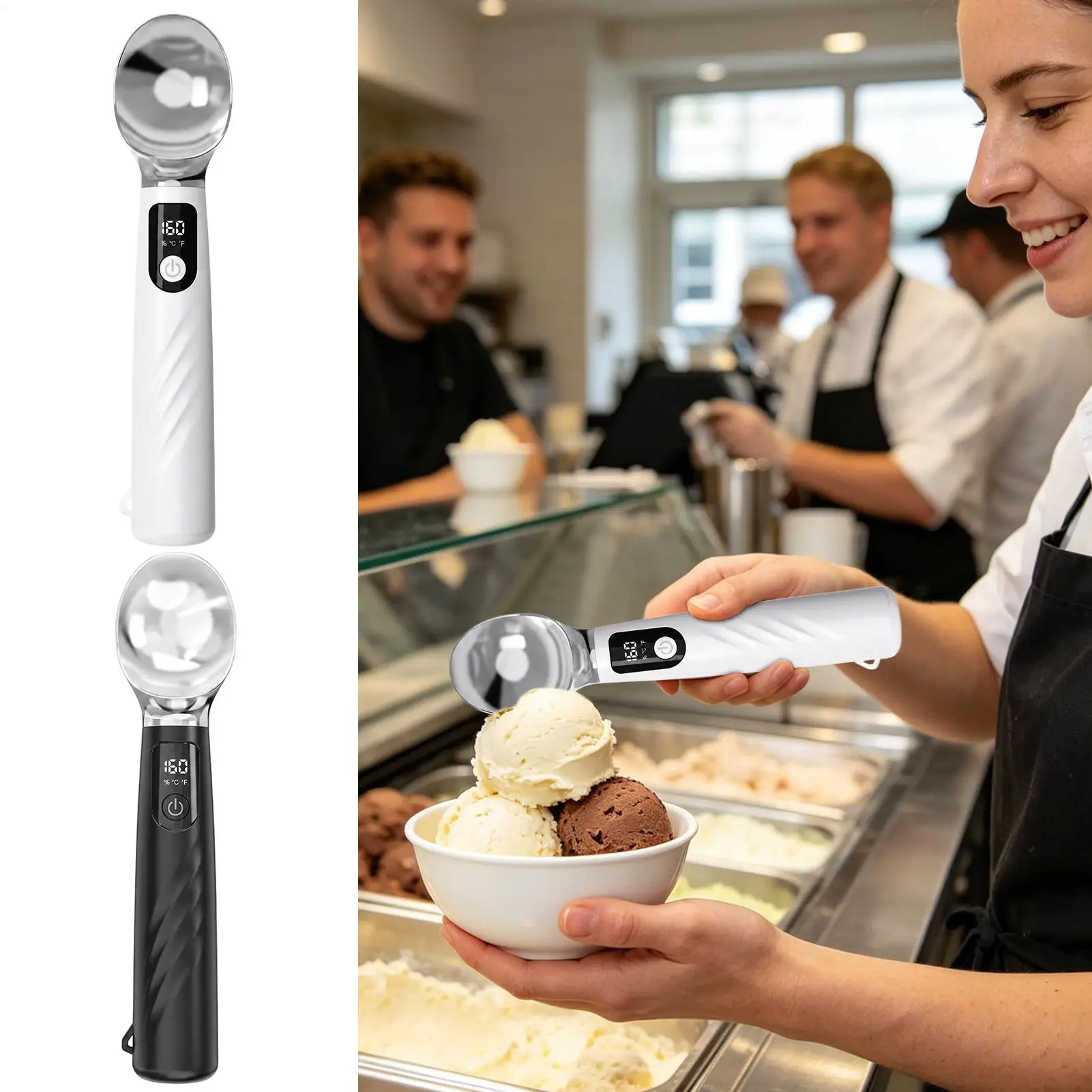 Heated Ice Cream Scoop Rechargeable With Removable Battery Rechargeable Scooper Heated Ice Cream Scooper With LED Display For