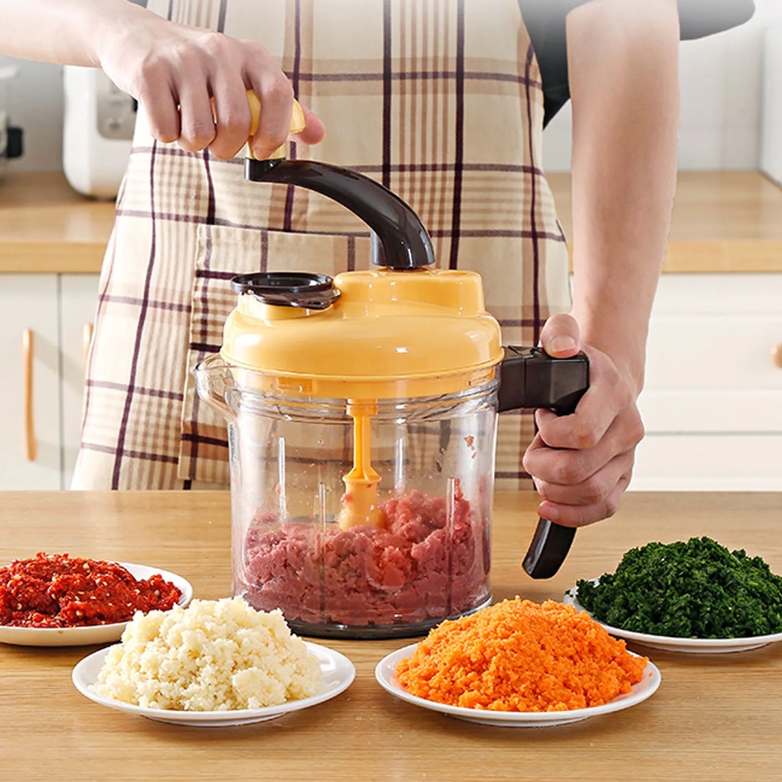 Hand Crank Food Chopper 3 Gear Hand Crank Salad Spinner Vegetable Chopper for Meat Beans Garlic