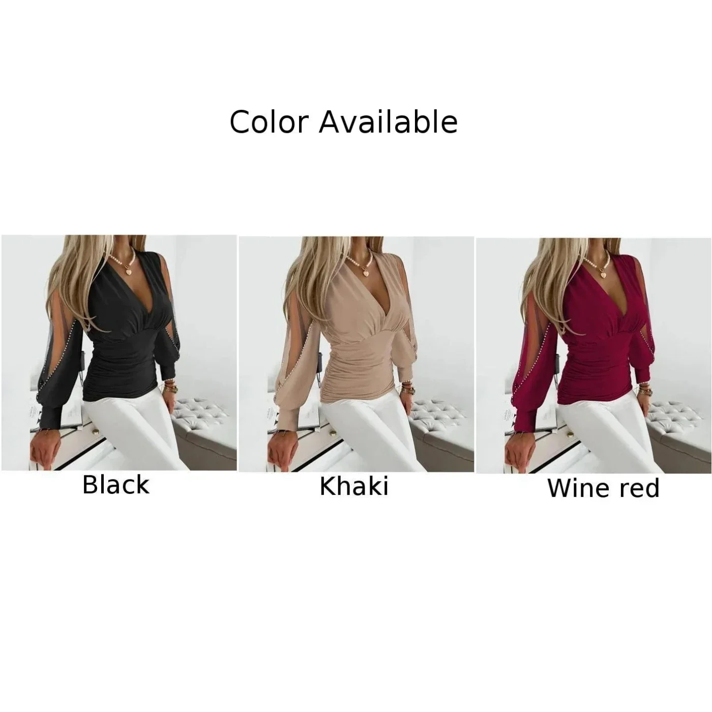 Women\'s Top Fashionable Sexy Lace Patchwork Shirt Spring Summer Office Lady V-neck Long Sleeved Blouse Elegant Women Clothing