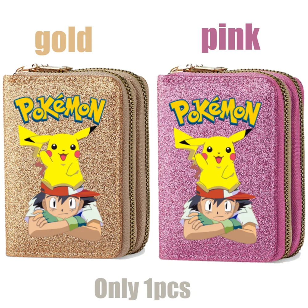 Print Coin Purse Poke Mon Holiday Gifts Multi-layer Wallet Zipper Card Bag Gold Pink Birthday Card Storage Bag Holiday Gift view 5