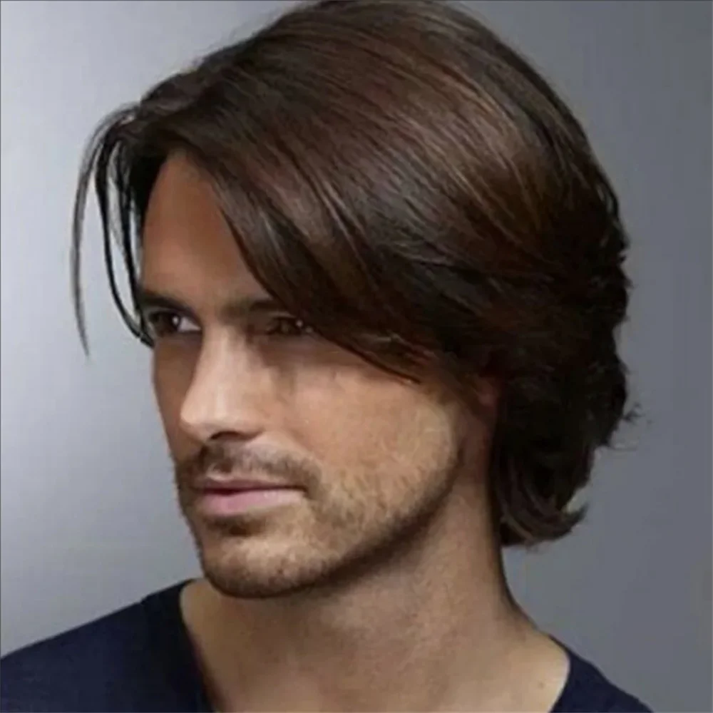 Handsome Men Natural Short Wig Dark Brown Straight Synthetic Hair Cosplay Wigs