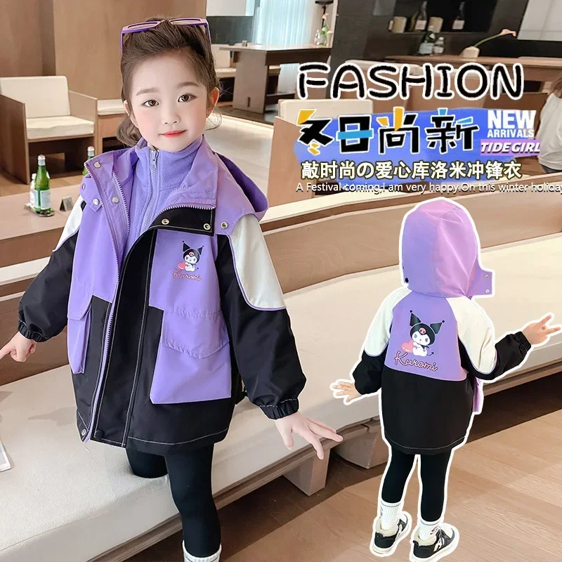 

Girly Heart Kawaii Sanrio Ins Anime Winter 3-in-1 Storm Coat Cute Cartoon Children Kuromi Jacket Clothing Gifts for Kids