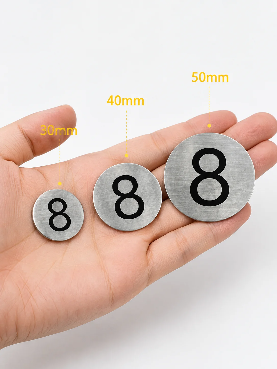 30/40/50mm Stainless Steel Number Plate 1-36 Self Adhesive Round Locker Mailbox Door House Number Sign Brushed Metal Label 2mm