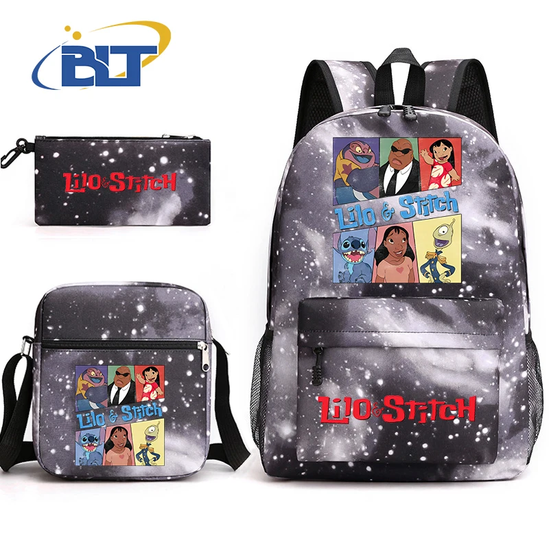 Cute Stitch Printed Student Backpack Set Casual Backpack Pencil Bag Shoulder Bag 3-piece Set for Boys and Girls