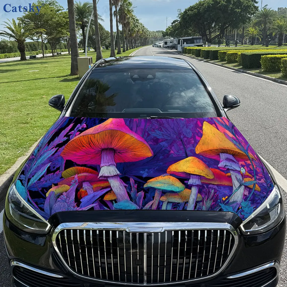 

Fantasy Artistic Colorful Mushroom PVC Car Vinyl Wraps, Self-Adhesive Waterproof Car Hood Decal Sticker, Car Decoration Protecti