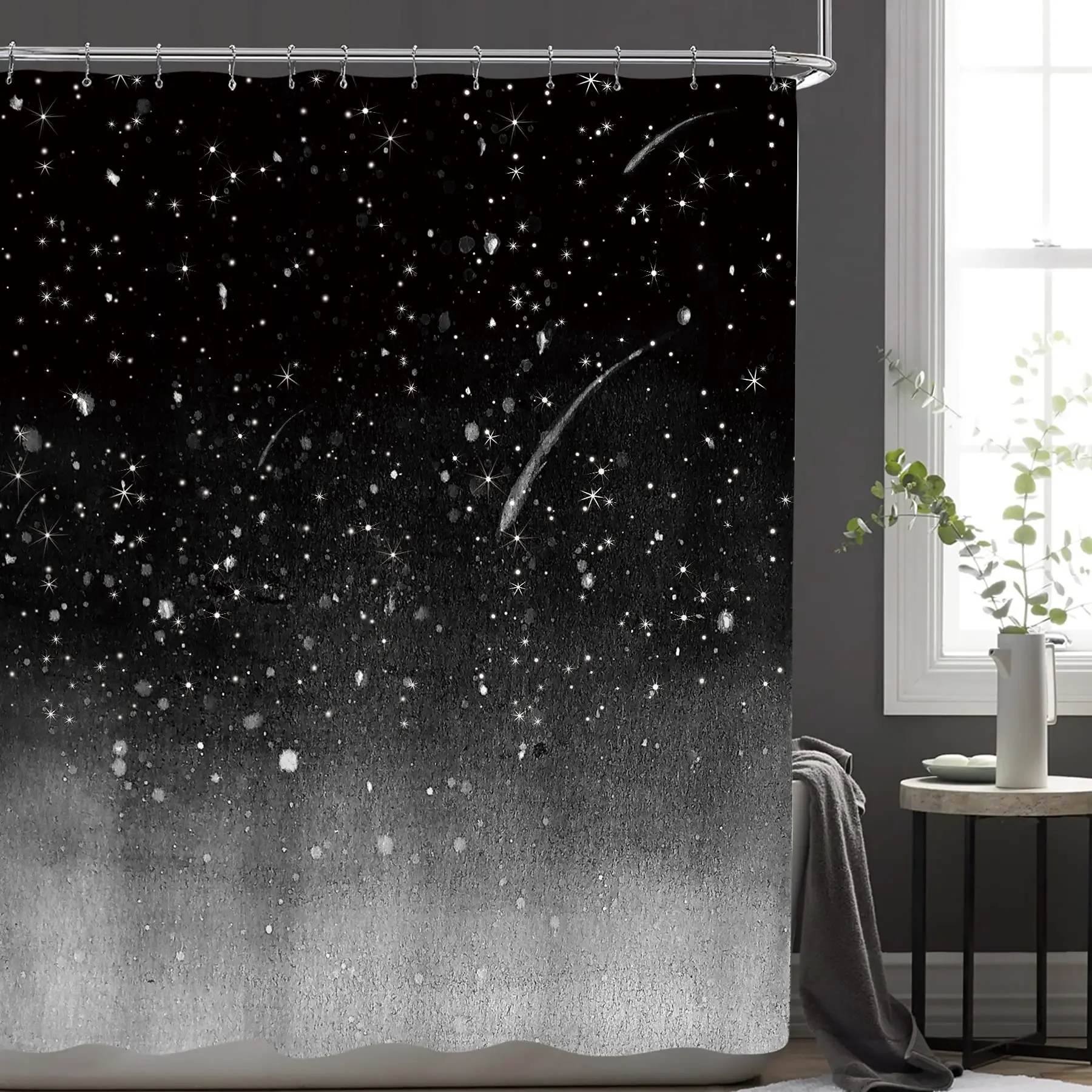 Starry Space Shower Curtain Blue Galaxy Shower Curtains Nebula Waterproof Polyester Fabric for Bathtub Bath Room Decor with Hook