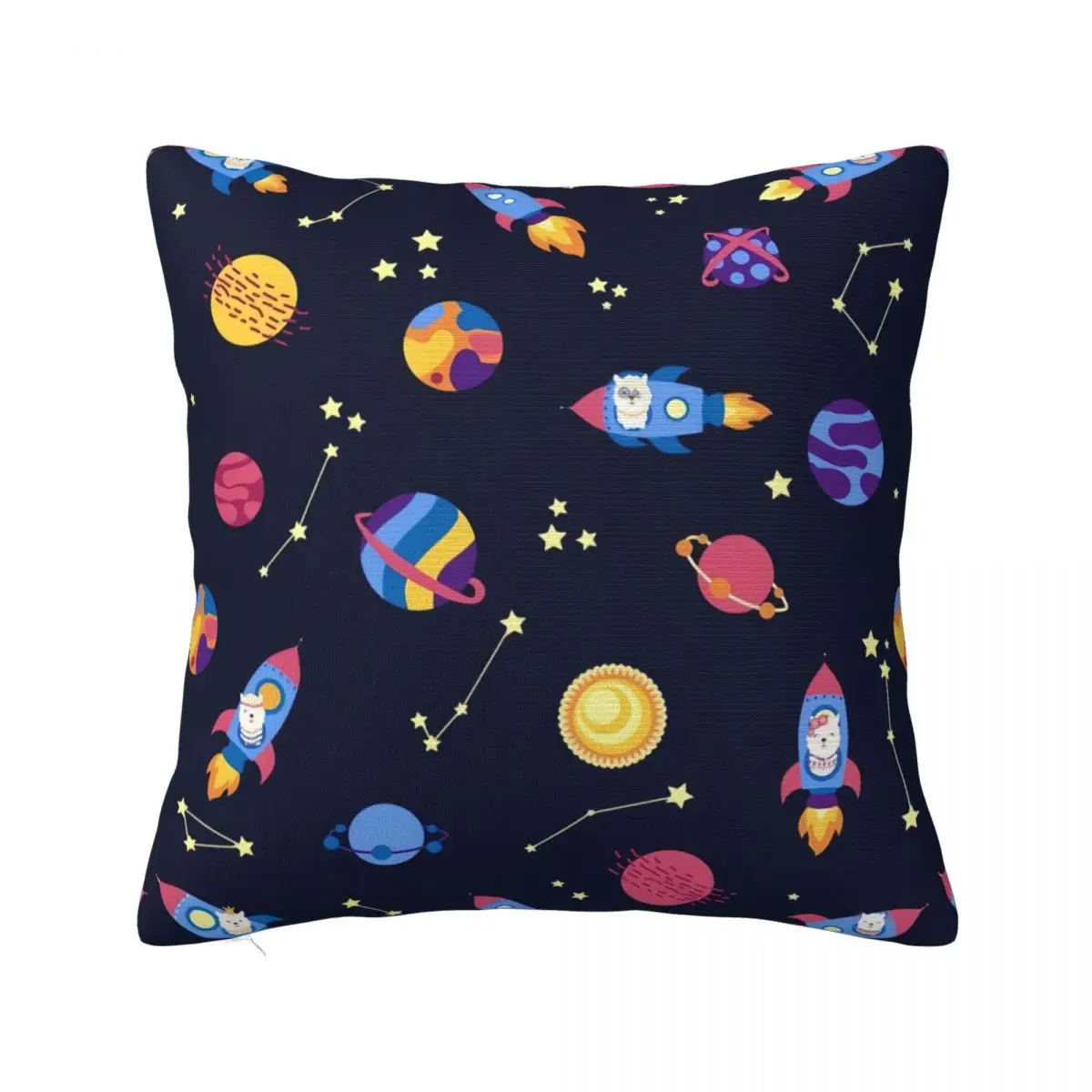 Soft Cute Lama In A Rocket Travels Adventures Pillowcase Polyester Cushion Cover Decorations Pillow Case Cover Home 45*45cm