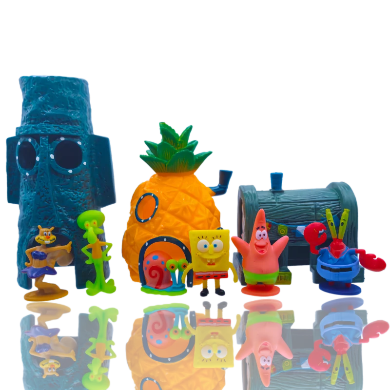 6 piezas de decoración para acuario de Bob Esponja, figuras de dibujos animados para acuario, casa de piña, escondite para peces y camarones, decoración para acuario