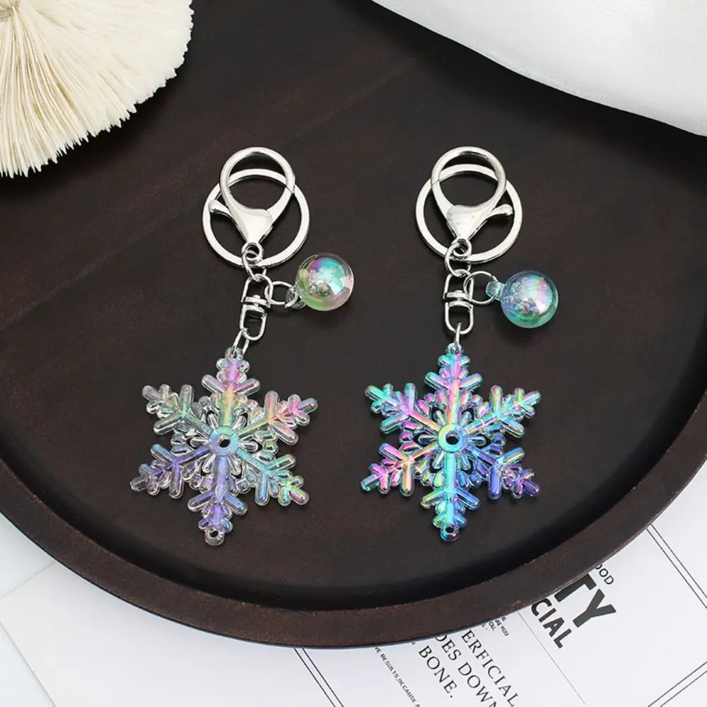 Snowflake Keychain Laser Colorful Pendant Snow Bag Hanging Transparent Acrylic Creative Funny Snowflake Keyring