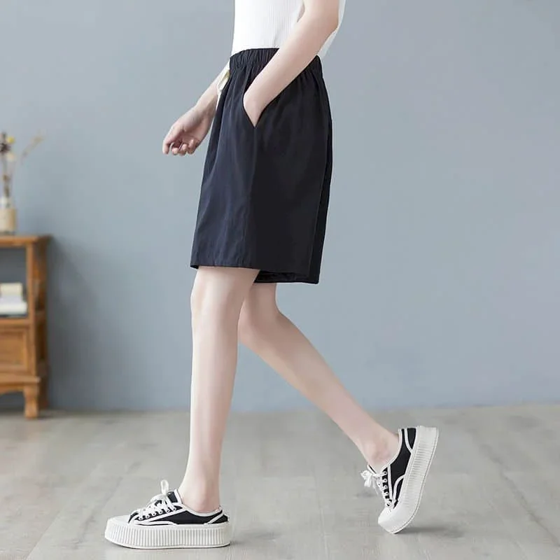 Pantaloncini di lino in cotone per donna Pantaloni casual in vita elastica con coulisse estiva Pantaloni larghi stile coreano vintage da donna