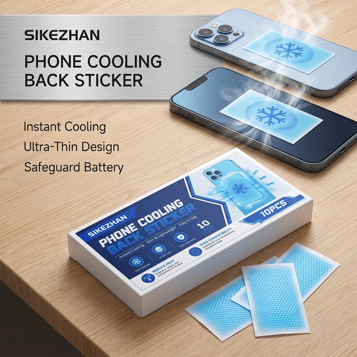 SIKEZHAN 10Pcs Ultra-Thin Phone Cooling Stickers, Fast Heat Dissipation Thermal Patch Pad for Mobile Gaming Smartphones