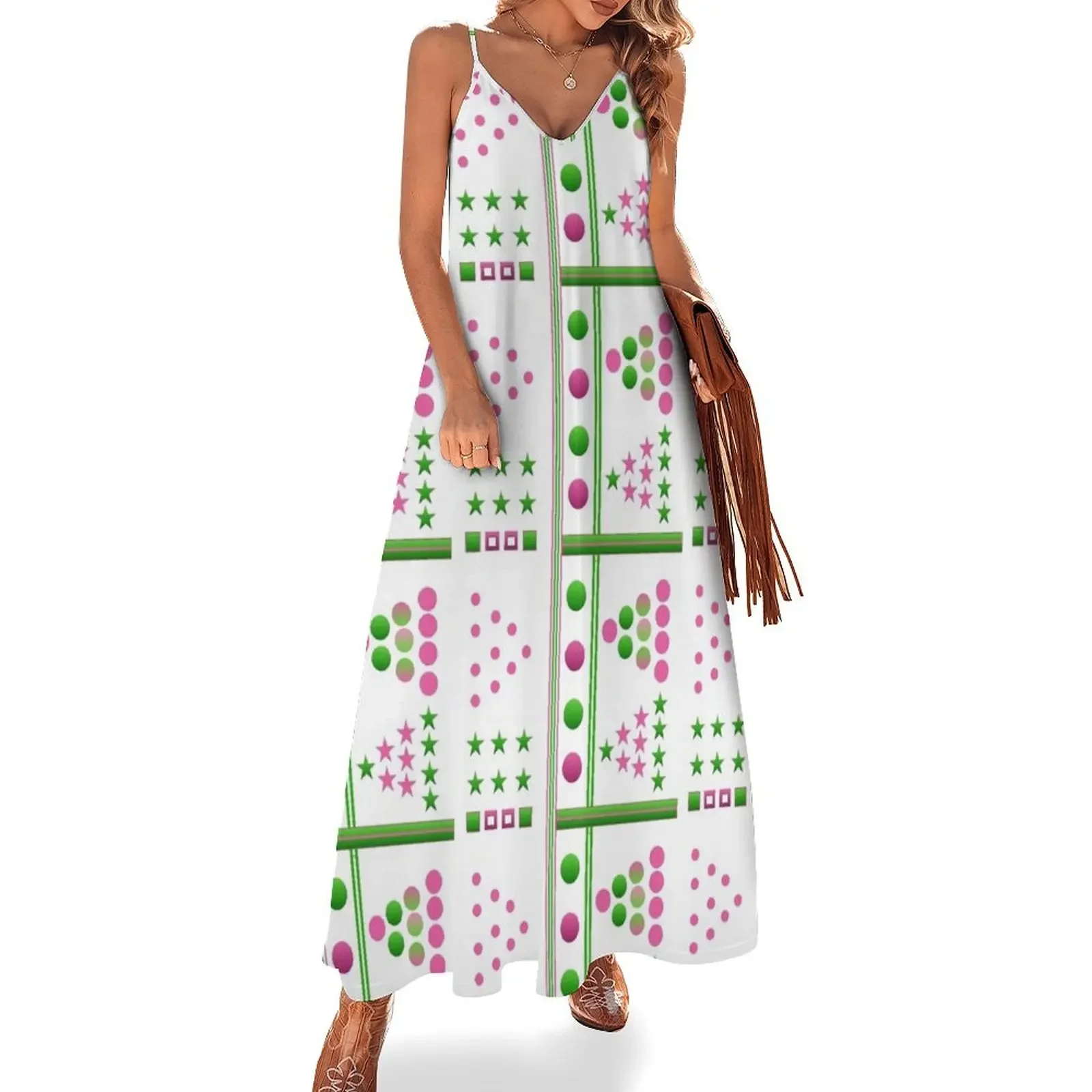 

Pink & Green Stars & Circles Sleeveless Dress dresses with long sleeves summer dresses womens 2025