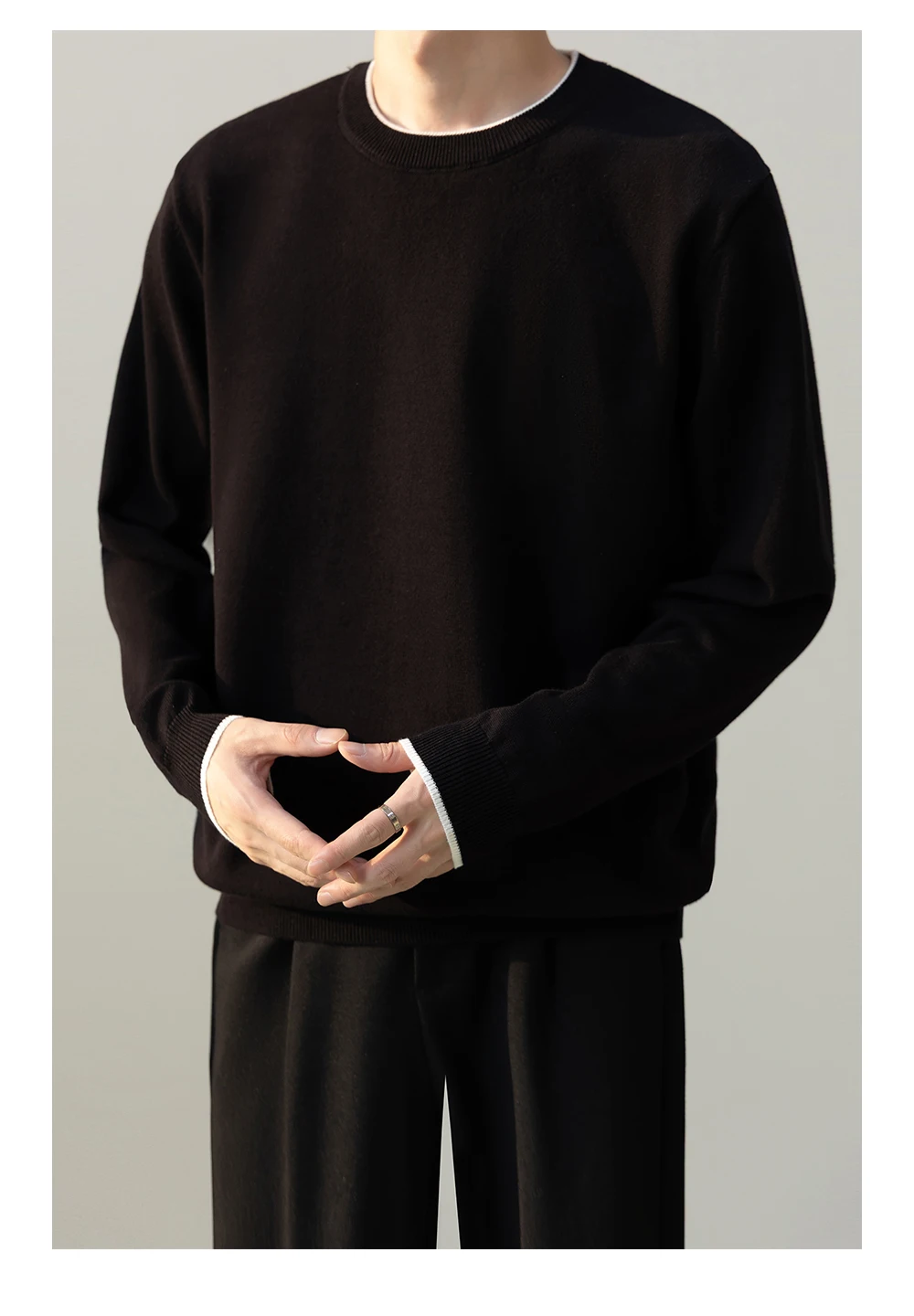 Autumn Winter High-End Round Neck Black Apricot Sweater Men's Slim Fit Warm Versatile Loose Casual Green Gray Knitted Sweater