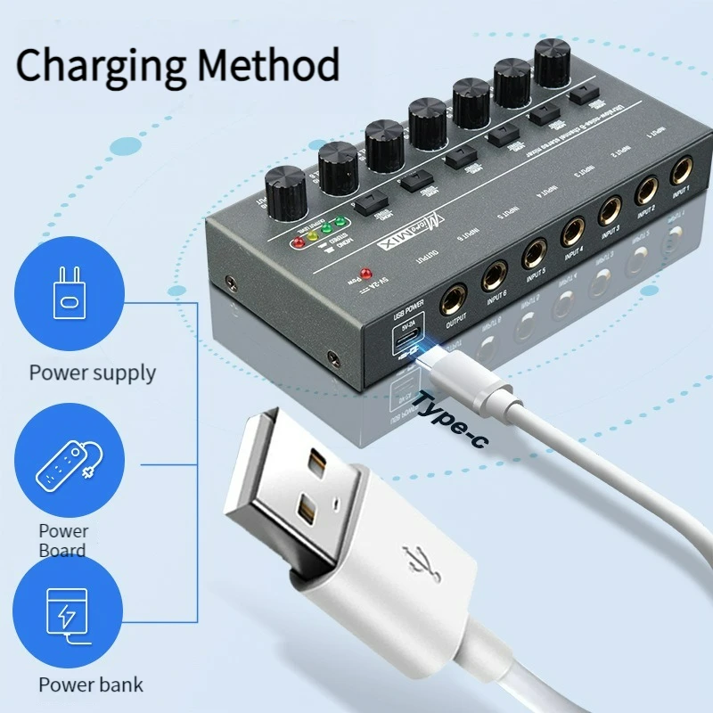 DX600 6-Channel Audio Mixer Upgraded Ultra Low Noise Line Mixer Mini Sound Mixer Power Supply DC5V Easy Operation Audios Mixer