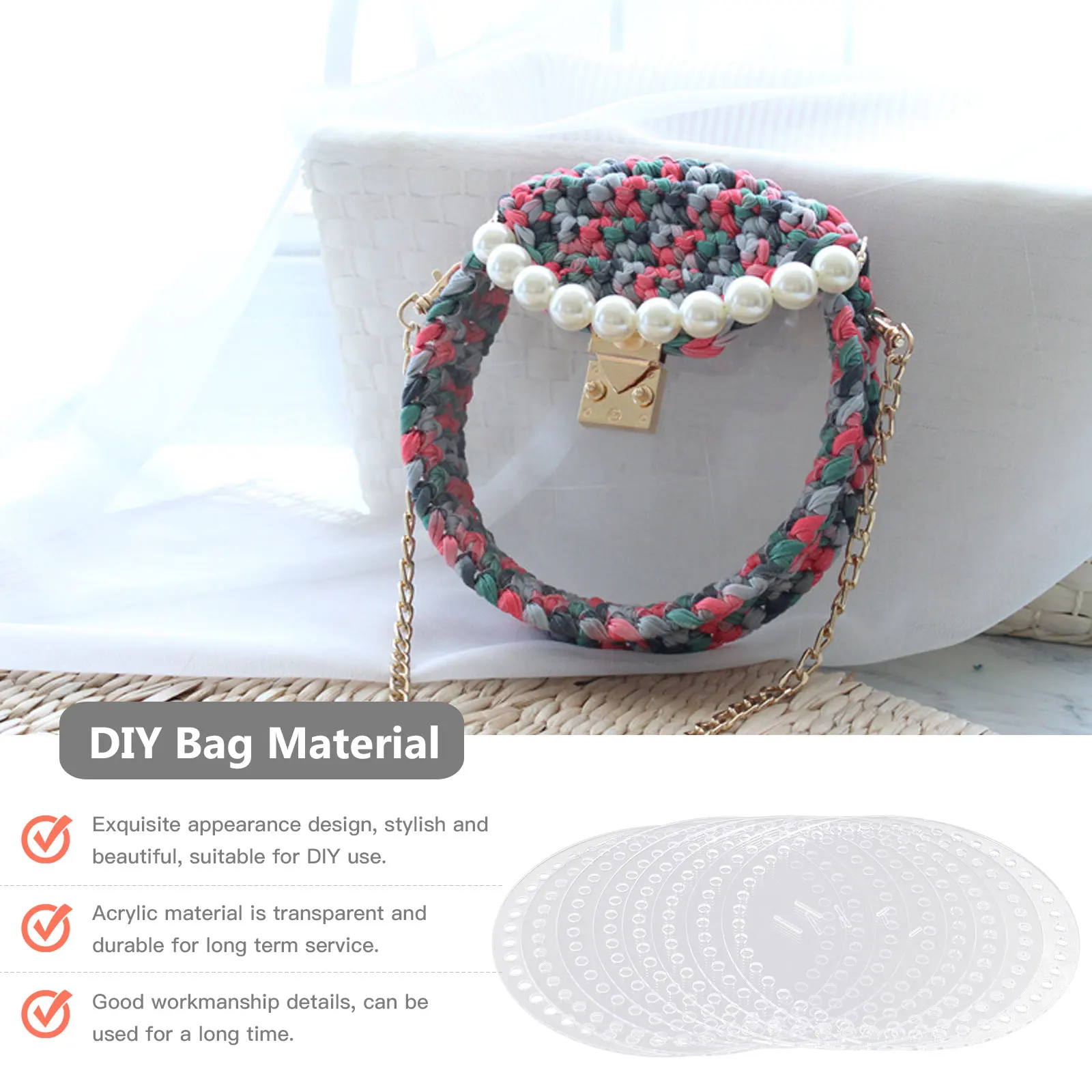 

8Pcs Acrylic DIY Bag Accessories Clear Round Shape Board Durable Smooth Edges Tools for Handmade Braided Messenger Bag