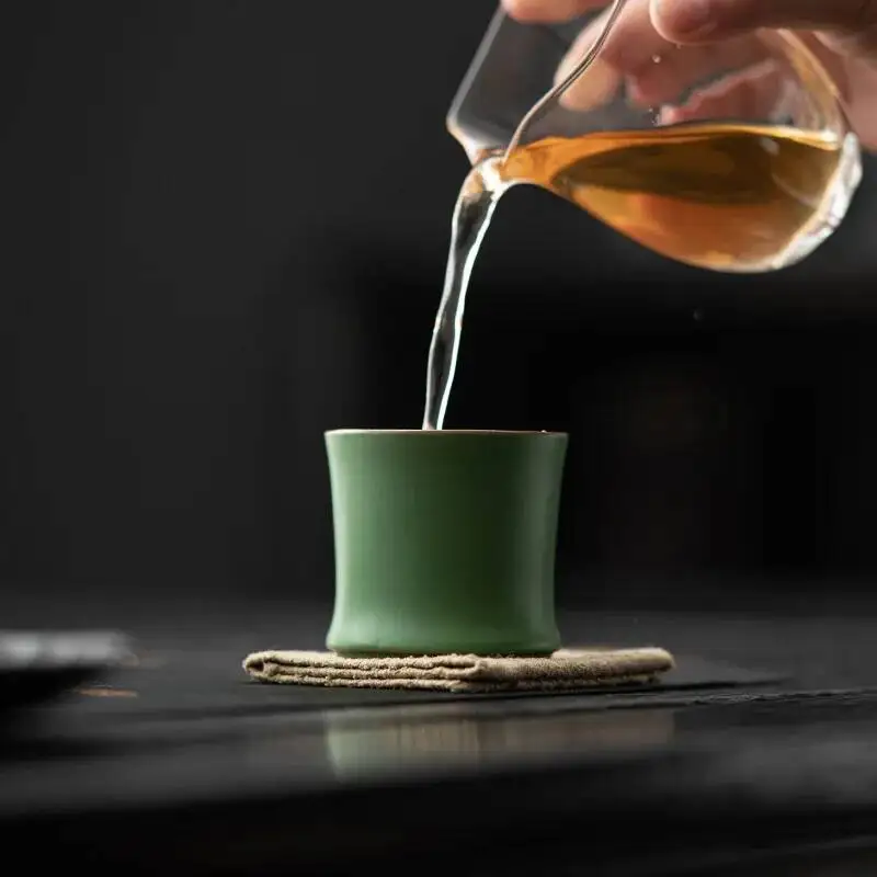 1/3/6pcs 90ml Creative Imitation Green Bamboo Ceramic Tea Cups Bamboo Joint Cup Set Kung Fu Tea Cup Mug Chinese-Style Tea Set