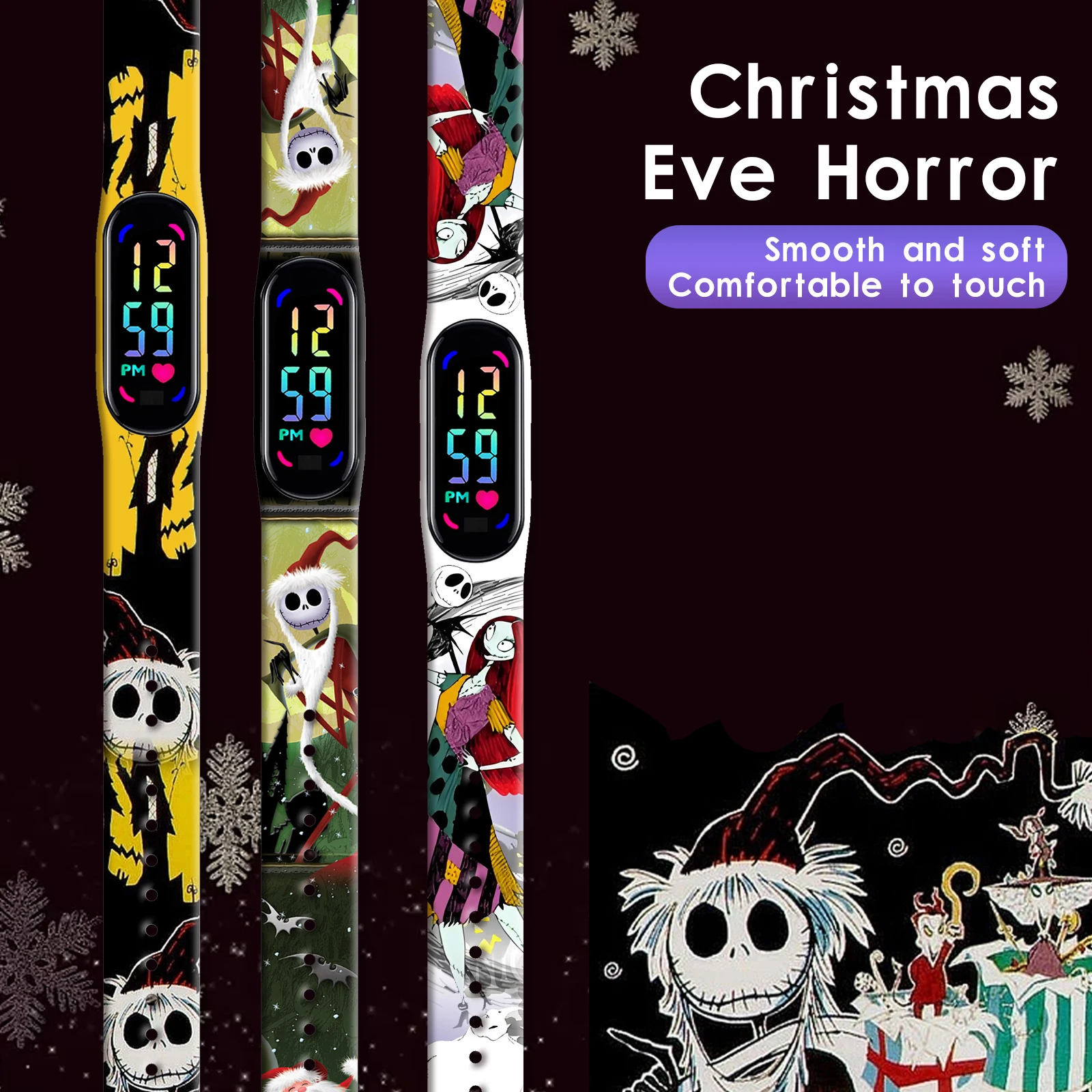 حزام ساعة Disney The Nightmare Before Christmas المطبوع لـ Xiaomi Mi Band 10، حزام ساعة بديل من السيليكون الناعم النحيف #5