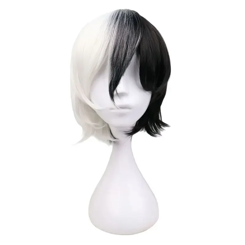 Metade preta metade branca cosplay peruca curta traje cabelo sintético cos cruella deville perucas peruca pelucas