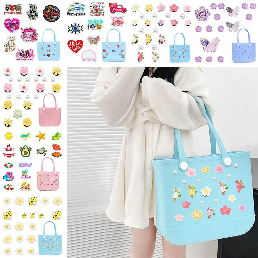 

1Set Resin ​Charms for Bogg Bags Cartoon Beach Bag Accessories Charms Pearl Flowers Beach Bag Decoration for Bogg Bag Woman