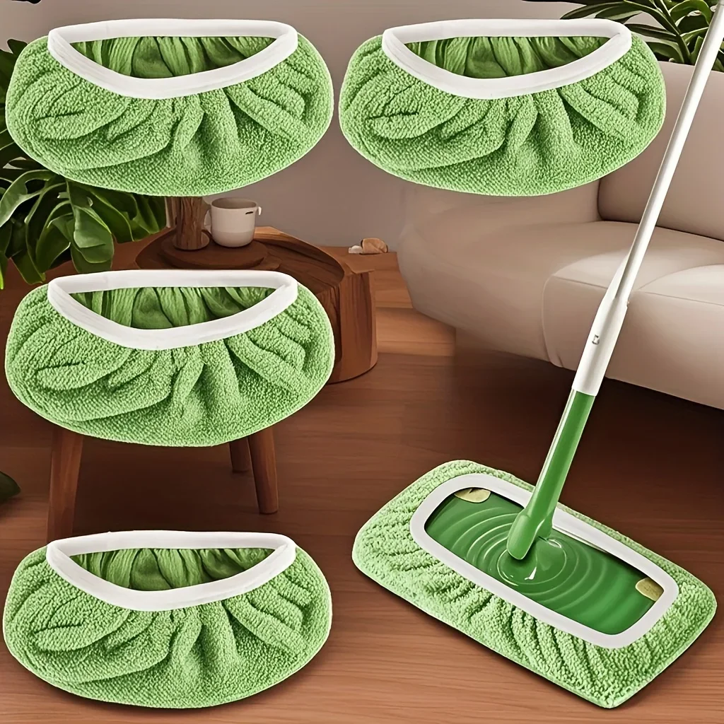 2 colors optional. 4 high-quality reusable mop pads: washable, durable, for dry & wet use, highly absorbent.