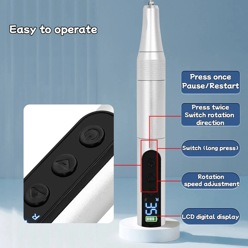 Portable Professional Nail Drill Machine 35000 RPM Rechargeable Electric Nail Drill for Acrylic Gel Polishing Salon Tool