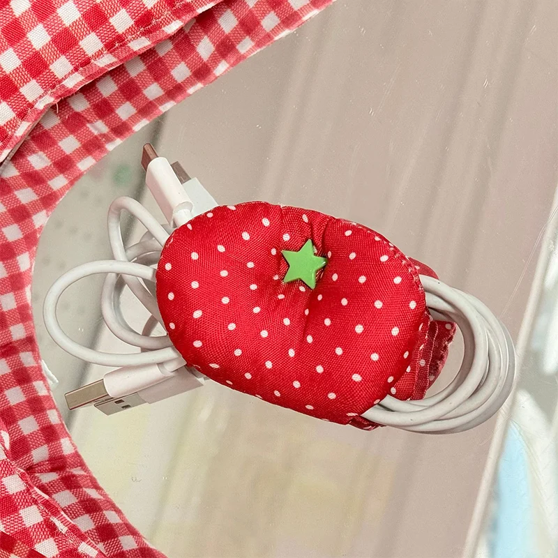 New Cartoon Cute Tomato Data Cable Storage Buckle Handmade Fabric Charging Cable/earphone Cable Winder Storage And Organizing