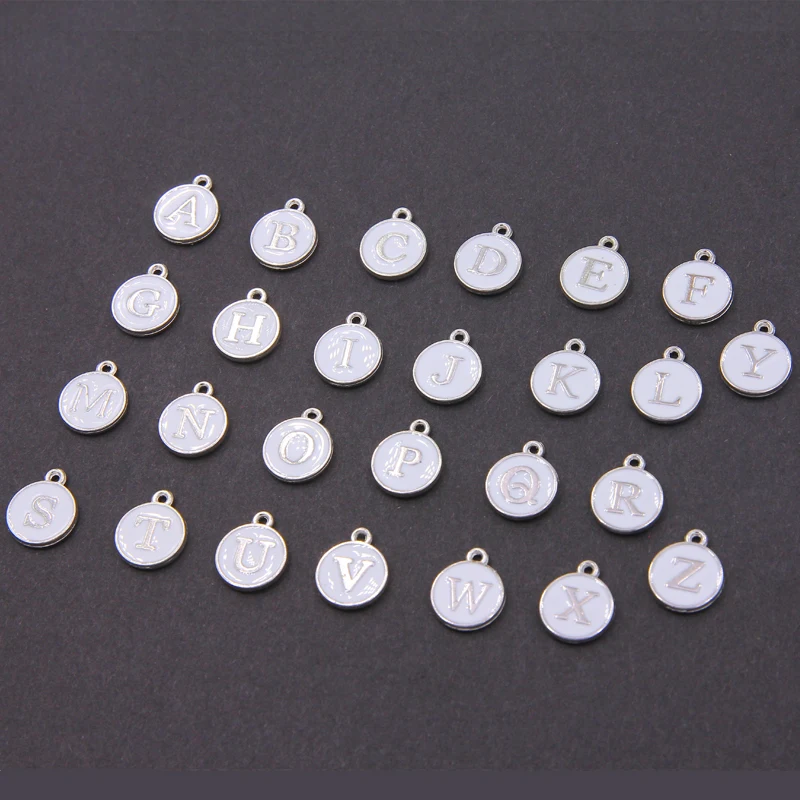 50pcs12*15mm 26 Pcs White Letter charms pendants for necklace Enamel alphabets accessories jewelry letter charms Accessories
