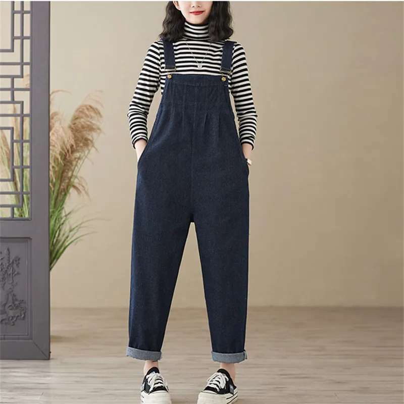 

Autumn Casual All-match Denim Jumpsuit for Women Spring New Loose Simple Overalls Female Solid Cowboy Romper Ropa De Mujer