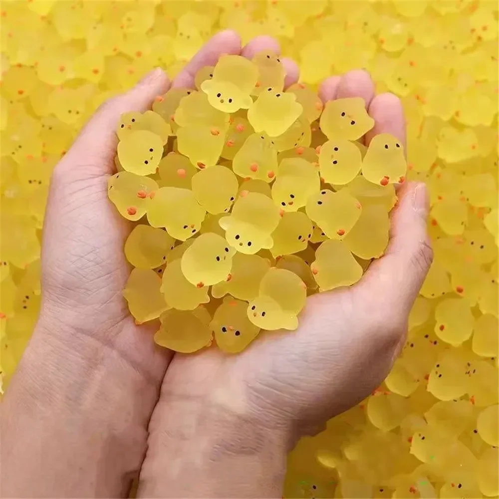 10/50PCS Luminous Yellow Chicken Figurine Fluorescent Ornament Children Toys Fairytale Garden Layout Accessories Key Chain