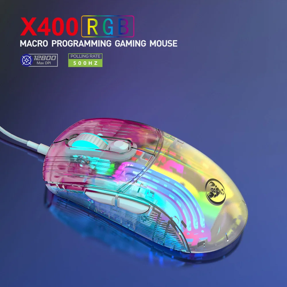 

Chuyi New Wired Transparent Gaming Mouse RGB Glow 12800DPI Adjustable 6 Key Macro Programming Wired Mouse For PC Computer Laptop