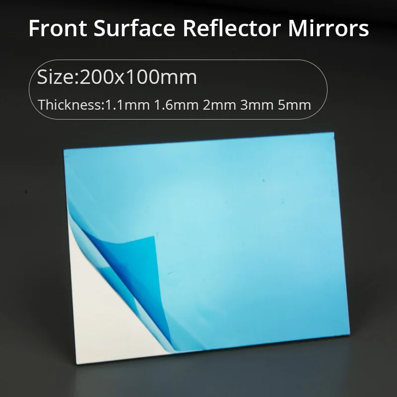 Refletor de Superfície Frontal Óptica 200×100 mm Espelho para Projetor Faça Você Mesmo Espelhos de Alta Reflexão Espessura 1.1 mm 1.6 mm mm mm mm Peça
