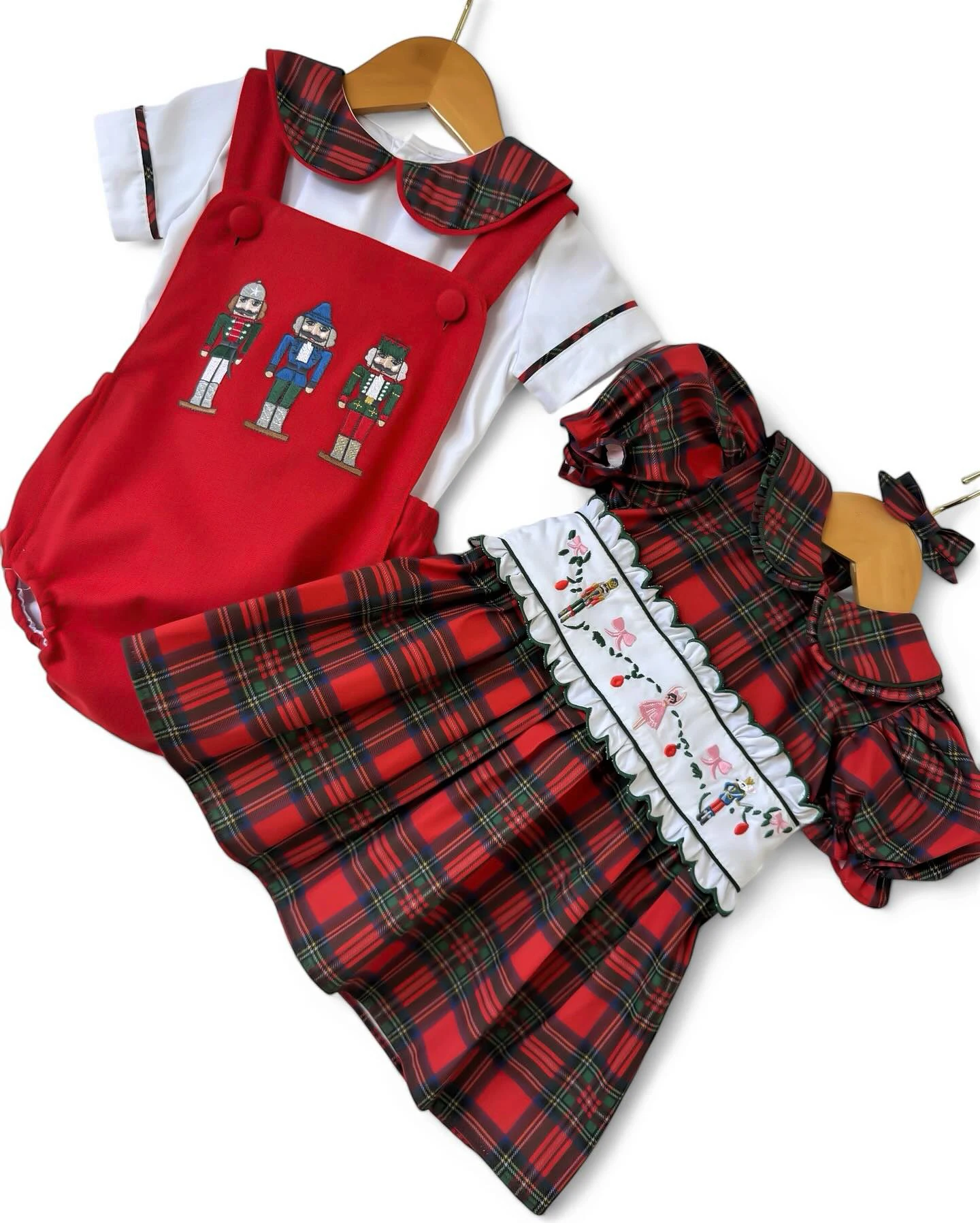 Summer Red Green Tartan Plaid Sibling Outfit Baby Girl Dress Bow Boy Set For Birthday Party Holiday Christmas B712