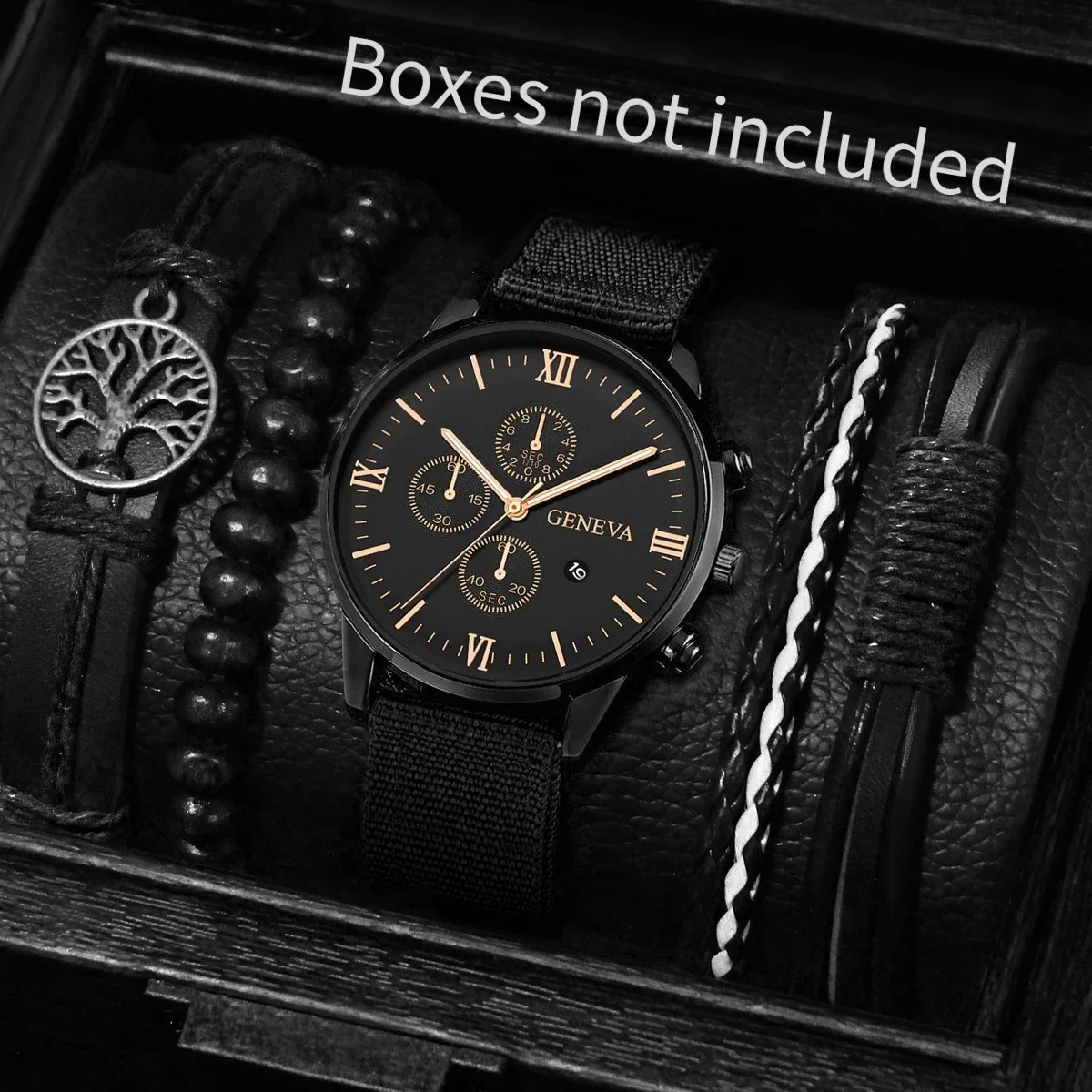 Men's Vintage Watch Set with Braided Bracelets