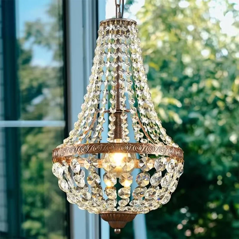 Vintage Crystal Chandelier European Style Pendant Lamp Dining Living Room Bedroom Attic Decoration Pendant Light No Bulb
