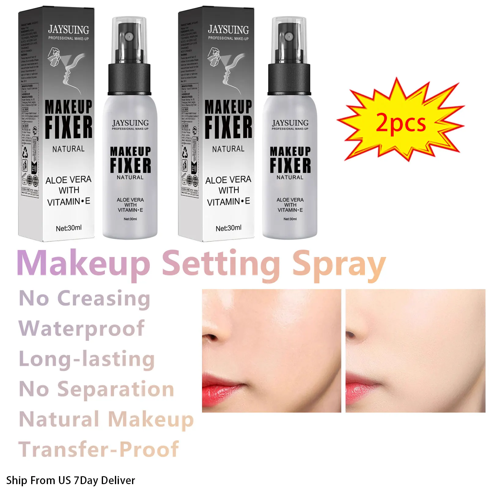 2pcs Makeup Setting Spray For Face Transfer-proof Long-lasting Oil-free No Creasing No Separation Refreshing Quick Fixer Spray