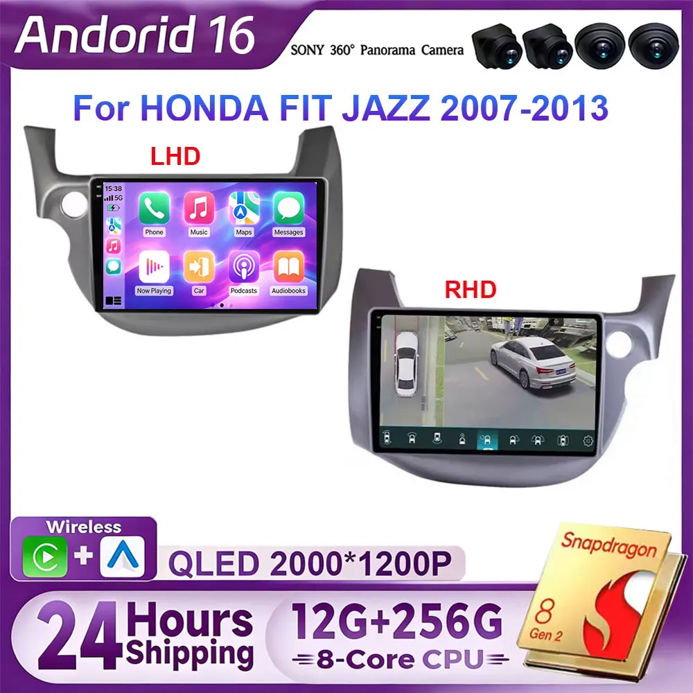 10 inch IPS Screen Android 16For Honda Fit JAZZ 2007 - 2013 Car Intelligent System Radio Video Player 4G Net BT Wireless CarPlay