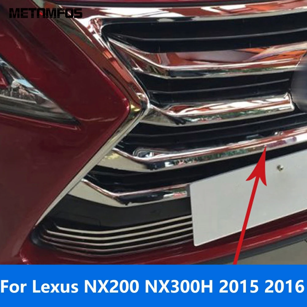 

Front Center Grille Trim For Lexus NX200 NX300H 2015 2016 Chrome Front Racing Grill Strip Moulding Trim Accessories Car Styling