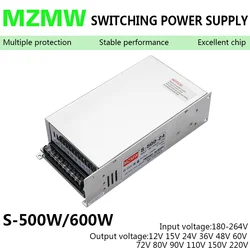 Fuente de alimentación conmutada Serie S, 500W, 600W, 12V, 15V, 24V, 36V, 48V, 60V, 72V, 80V, 110V, 150V, 220V, convertidor de transformador de CA a CC SMPS