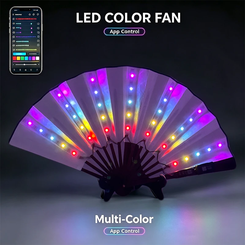 APP Control LED RGB Fan Cyberpunk Color Changing Fan Night Club Disco Party Luminous Decor Glowing Rave Folding Hand Held Fans