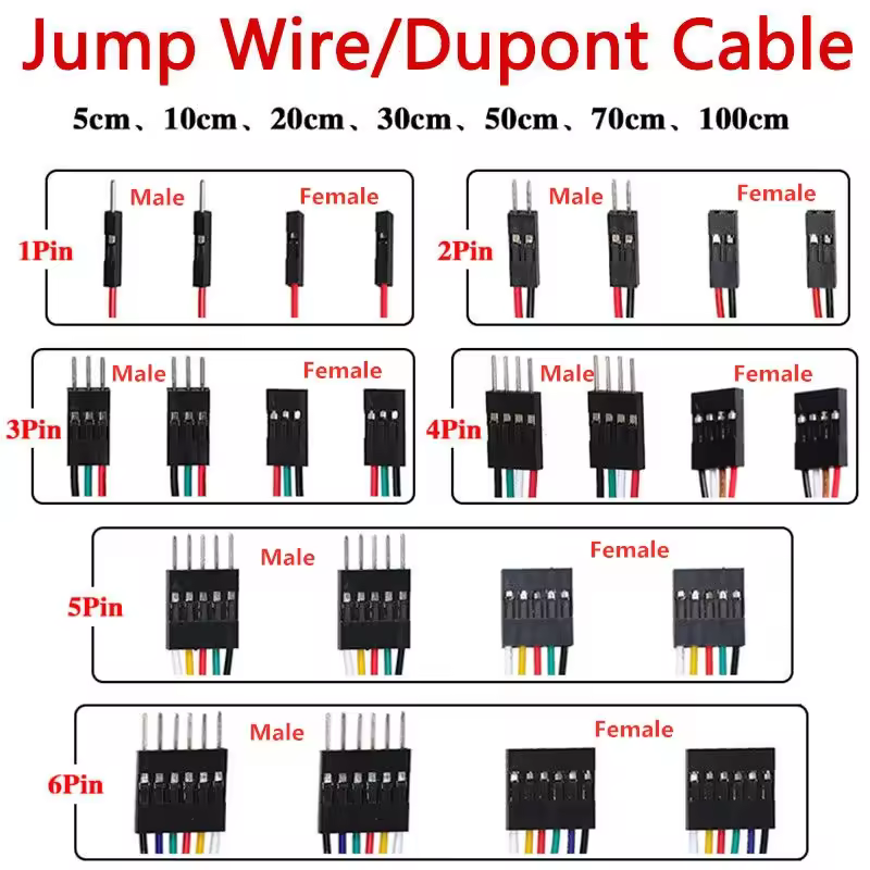 10 Uds. Cable de paso de 2,54 MM línea Dupont hembra a hembra 1P2 3 4 5 6 pines conector de cable Dupont Cable de puente para impresora 3D PCB