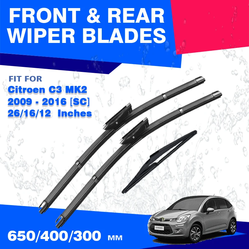 For Citroen C3 MK2 II SC 2009 - 2016 Front ＆ Rear Wiper Blades Windshield 26