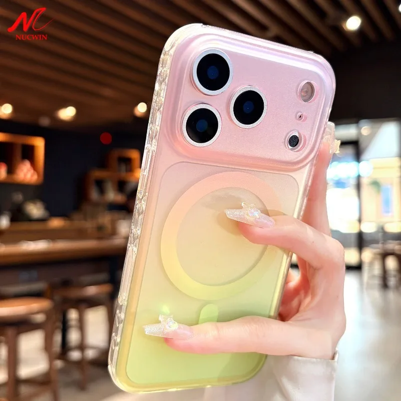 Nouvelle Coque Magnétique en Silicone Souple de Luxe, Fine, Mate et Dégradée pour iPhone 17, 16, 15, 14 Pro Max et iPhone 13 (Compatible MagSafe)